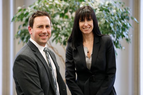 JOHN WOODS / WINNIPEG FREE PRESS
Dayna Spiring, President and CEO for Economic Development Winnipeg and Ryan Kuffner, the new V.P. Sales and Business Development for Economic Development Winnipeg are photographed in their office Monday, November 20, 2017. Kuffner will be introduced as the new team leader tomorrow.