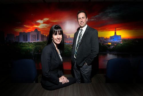 JOHN WOODS / WINNIPEG FREE PRESS
Dayna Spiring, President and CEO for Economic Development Winnipeg and Ryan Kuffner, the new V.P. sales and Business Development for Economic Development Winnipeg are photographed in their office Monday, November 20, 2017. Kuffner will be introduced as the new team leader tomorrow.