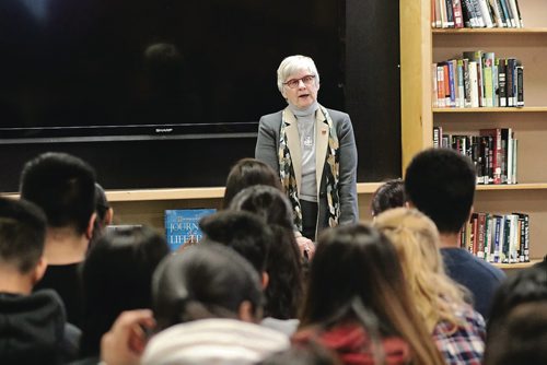 Canstar Community News Nov. 15, 2017 - Senator Patricia Bovey speaks to Sisler High School students about her role in the Senate. (LIGIA BRAIDOTTI/CANSTAR COMMUNITY NEWS/TIMES)
