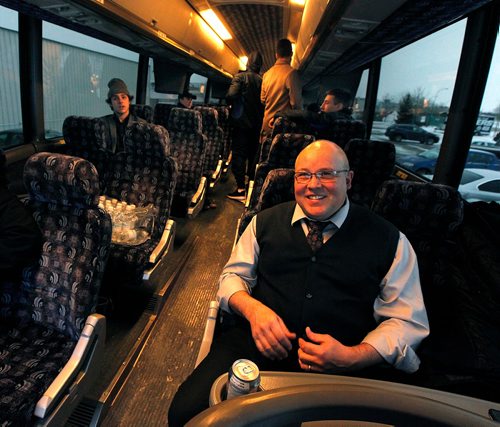 PHIL HOSSACK / WINNIPEG FREE PRESS  -  Winnipeg Blues hockey coach Billy Keane settles into the front seat of a bus at the Iceplex Wednesday heading to Steinbach for a game. See Mike McIntyre's feature on team travel costs.... - November 22, 2017