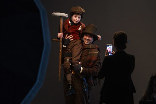 MIKE DEAL / WINNIPEG FREE PRESS
Renelle Thiessen as Tiny Tim and Kevin Klassen as Bob Cratchit during a photo shoot for the promotional poster for the Royal Manitoba Theatre Centre's production of A Christmas Carol.
171114 - Tuesday, November 14, 2017.