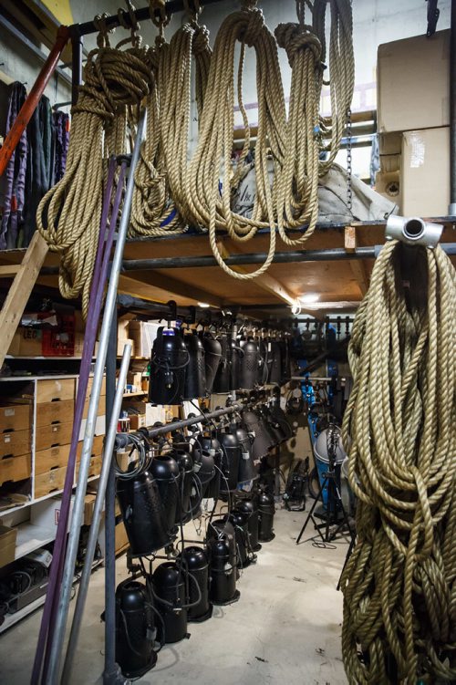 MIKE DEAL / WINNIPEG FREE PRESS
Ropes and lights in one of the supply rooms in a behind the scene look during the preparation for the Royal Manitoba Theatre Centre's production of A Christmas Carol.
171116 - Thursday, November 16, 2017.