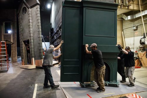 MIKE DEAL / WINNIPEG FREE PRESS
Set builders bring out a wall for Scrooge's house during a behind the scene look of the preparation for the Royal Manitoba Theatre Centre's production of A Christmas Carol.
171116 - Thursday, November 16, 2017.