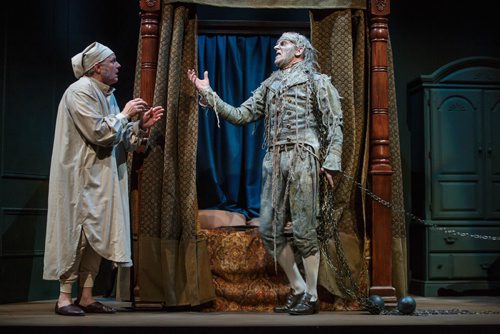 MIKE DEAL / WINNIPEG FREE PRESS
Arne MacPherson as Jacob Marley appears in Ebenezer Scrooges (Robb Paterson) home during a technical rehearsal for the Royal Manitoba Theatre Centre's production of A Christmas Carol.
171119 - Sunday, November 19, 2017.