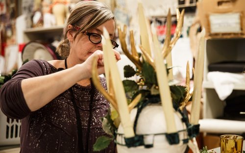 MIKE DEAL / WINNIPEG FREE PRESS
Judith Bowden, Costume Designer, builds the head piece for Ghost of Christmas Present in a behind the scene look during the preparation for the Royal Manitoba Theatre Centre's production of A Christmas Carol.
171116 - Thursday, November 16, 2017.
