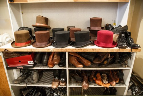 MIKE DEAL / WINNIPEG FREE PRESS
Top hats and shoes in the wardrobe area where costumes are being made in a behind the scene look during the preparation for the Royal Manitoba Theatre Centre's production of A Christmas Carol.
171116 - Thursday, November 16, 2017.