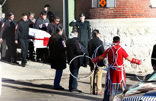 WAYNE GLOWACKI / WINNIPEG FREE PRESS

 A funeral service was held for Cpl. Nolan Caribou in the Minto Armoury Friday morning. Cpl. Nolan Caribou was an infantryman with the Royal Winnipeg Rifles of the 38 Canadian Brigade Group, he  died during a training exercise at  Canadian Forces Base Shilo. Nov. 24  2017
