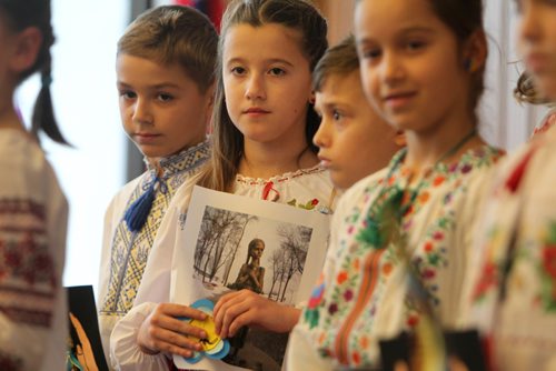 RUTH BONNEVILLE / WINNIPEG FREE PRESS

The Ukrainian Canadian community, government officials and others attend Ceremony marking the Holodomor famine genocide in Ukraine which took place in 1932-33, at City Hall Saturday.  

Children involved with Ukrainian Saturday School each do a short reading in Ukrainian at ceremony.  
Nov 25, 2017