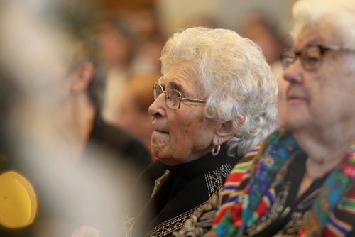 RUTH BONNEVILLE / WINNIPEG FREE PRESS

The Ukrainian Canadian community, government officials and others attend Ceremony marking the Holodomor famine genocide in Ukraine which took place in 1932-33, at City Hall Saturday.  
Mrs. Sonia Kushliak who is one of three Holodomor survivors that attended the ceremony, listens to the speakers Saturday.  
Nov 25, 2017