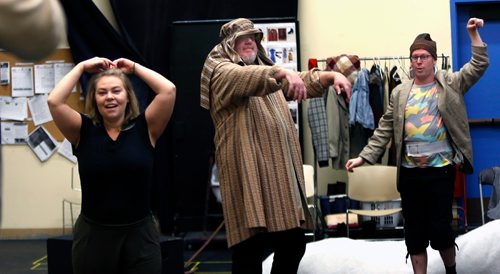 WAYNE GLOWACKI / WINNIPEG FREE PRESS

In the centre, columnist Doug Speirs as a shepherd, with Jillian Willems as Lucy and Ari Weinberg as Snoopy during the rehearsal of MTYPs  Charlie Brown double bill (Charlie Brown's Christmas and You're a Good Man Charlie Brown).  Doug Speirs column Nov. 27  2017