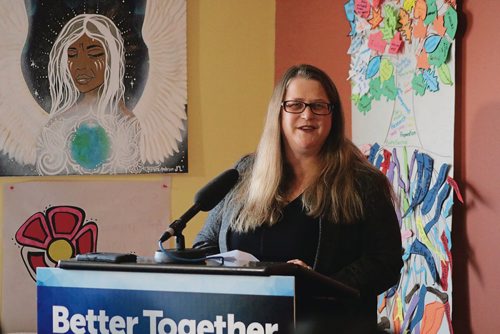 Canstar Community News Nov. 23, 2017 - Dawn Rodgers, co-executive director at The Momentum Centre, spoke to the crowd at the provinces funding announcement. (LIGIA BRAIDOTTI/CANSTAR COMMUNITY NEWS/TIMES)