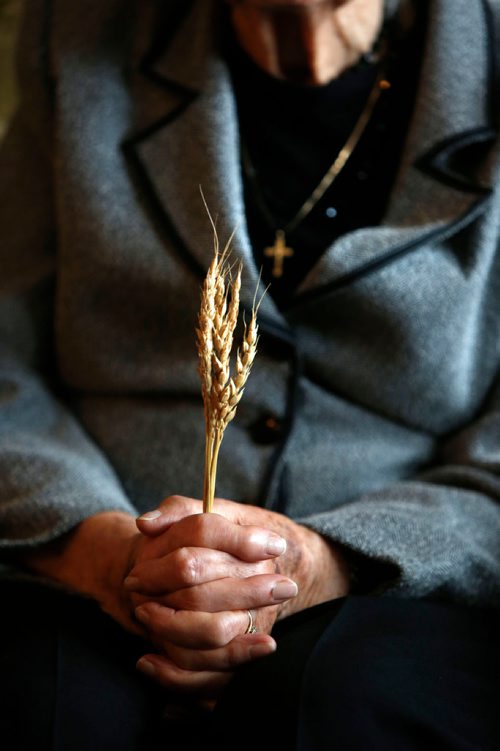 WAYNE GLOWACKI / WINNIPEG FREE PRESS

Holodomor survivor Sonia Kushliak in her apartment in Winnipeg holds  five stalks of wheat that symbolize the Soviet law that enforced death or imprisonment for anyone caught picking grain from collective farm fields.   She was eight years old in Ukraine when the famine began. Kevin Rollason story Nov. 27  2017