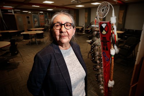 JOHN WOODS / WINNIPEG FREE PRESS
One of the instructors (did not want name used) who is a member of the Indigenous Language Revitalization Working Group at Red River College is photographed Monday, November 27, 2017. Red River College is opening registration for two new Anishinaabemowin language and culture courses.