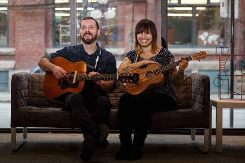 MIKE DEAL / WINNIPEG FREE PRESS
Nathaniel Good and Jessee Havey are the local folk duo, Nation of Two, who performed for a Winnipeg Free Press Exchange Sessions at the Finch Gallery Workspace.
171128 - Tuesday, November 28, 2017.