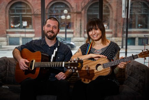 MIKE DEAL / WINNIPEG FREE PRESS
Nathaniel Good and Jessee Havey are the local folk duo, Nation of Two, who performed for a Winnipeg Free Press Exchange Sessions at the Finch Gallery Workspace.
171128 - Tuesday, November 28, 2017.