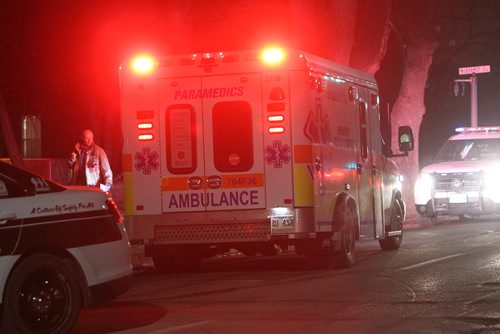 RUTH BONNEVILLE / WINNIPEG FREE PRESS

Ambulance  truck on Ellen street Wednesday evening.  
Photo of ambulance for story on province ending ambulance funding deal.  

Nov 29, 2017