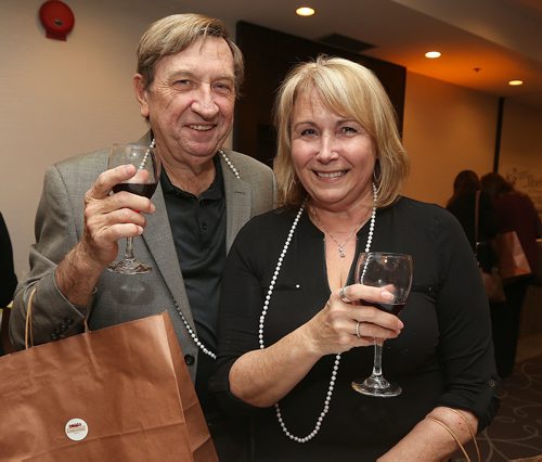 JASON HALSTEAD / WINNIPEG FREE PRESS

John Moncek and Allie Szarkiwicz enjoy wine at the Canadian Cancer Societys second annual Everything Chocolate Event on Nov. 17, 2017 at the Hilton Winnipeg Airport Suites. (See Social Page)