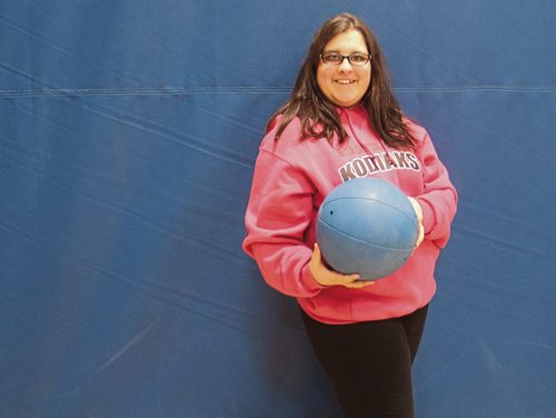 Canstar Community News Chloe Oakes, a Grade 10 student at River East Collegiate, is visually impaired. She was excited to take part in a goalball demonstration at the school on Nov. 27. Goalball is a competitive sport created specifically for the visually impaired. (SHELDON BIRNIE/CANSTAR/THE HERALD)
