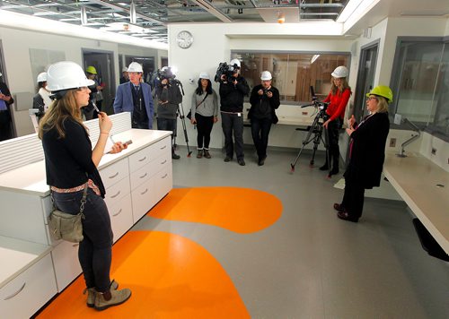 BORIS MINKEVICH / WINNIPEG FREE PRESS
Photo from tour of new HSC Winnipeg Womens Hospital. Monika Warren, Program Director, Child Health, WRHA and HSC Winnipeg, right in yellow hard hat. JANE STORY. Dec. 6, 2017