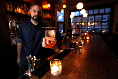 PHIL HOSSACK / WINNIPEG FREE PRESS  - Bartender/Manage Chris MacDonald serves up a "Three Piece Suit" at the Langside Grocery. See review. -  December 6, 2017