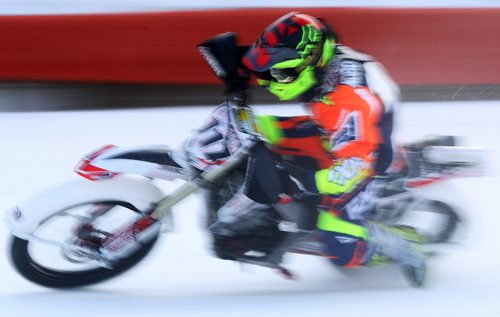 TREVOR HAGAN / WINNIPEG FREE PRESS
Colten Korolequch (117) of Beausejour, in the Ice Bike Pro Open Final during CPTC racing in Beausejour, Sunday, December 10, 2017.
