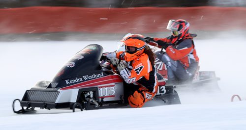 TREVOR HAGAN / WINNIPEG FREE PRESS
Kendra Westlund (113) of Strathcona, MN on her way to winning the Sport Formula 500 Final during CPTC racing in Beausejour, Sunday, December 10, 2017.