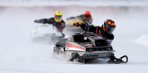 TREVOR HAGAN / WINNIPEG FREE PRESS
Greg Shepertycky (707) from Rocky Mountain House, AB, leads the PM 340/SM 340SS 440 Final during CPTC racing in Beausejour, Sunday, December 10, 2017.