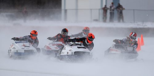 TREVOR HAGAN / WINNIPEG FREE PRESS
Racers compete in the PM 340/SM 340SS 440 Final during CPTC racing in Beausejour, Sunday, December 10, 2017.