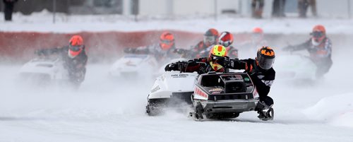 TREVOR HAGAN / WINNIPEG FREE PRESS
Greg Shepertycky (707) from Rocky Mountain House, AB, leads the PM 340/SM 340SS 440 Final during CPTC racing in Beausejour, Sunday, December 10, 2017.