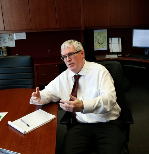 WAYNE GLOWACKI / WINNIPEG FREE PRESS

Ronan Segrave, new interim COO for HSC Winnipeg in his office on his first day on the job. Jane Gerster  story Dec. 11  2017