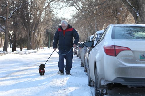 RUTH BONNEVILLE / WINNIPEG FREE PRESS

Photos of Bob Gooding with his dog Meeko, next to a long row of cars parked in from to his home on Pinedale Ave in neighbourhood of Norwood Flats.  The daily grid lock causes problems for him and his neighbours and believes the drivers of these vehicles are mostly hospital staff wanting free parking.

See Rollason story. 

  

Dec 11, 2017