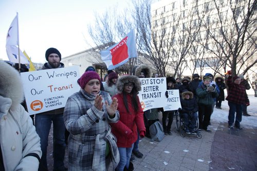 RUTH BONNEVILLE / WINNIPEG FREE PRESS

FIGHTING FARE HIKE:  People rally in support of Winnipeg Transit outside City Hall  today despite city council abandoning a proposal to reduce service. The city is, however, proceeding with a 25-cent fare hike. 

Maggie MacIntosh (intern)

Dec 11, 2017