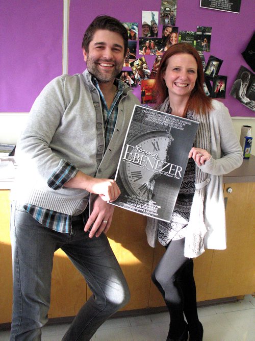 Canstar Community News Dec. 13, 2017 - From left: Matt Fabbri, the play's lead writer, and Brandy Cook, the play's director, are pictured with a poster for Young Ebenezer - A Contemporary Telling of the Classic Tale. (SIMON FULLER)