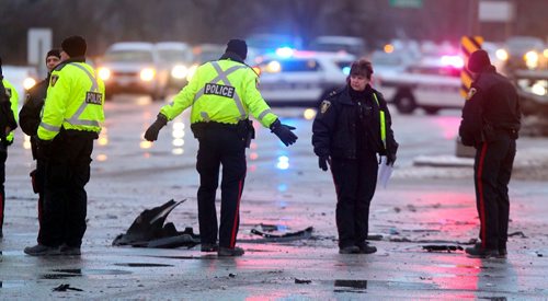 BORIS MINKEVICH / WINNIPEG FREE PRESS
A cab was rear ended at Fermor Ave and St. Annes Road by a pickup truck. Intersection is closed off. MVC car crash rear end. Dec. 13, 2017