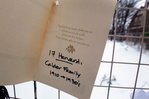 BORIS MINKEVICH / WINNIPEG FREE PRESS
17 Harvard - A memorial set up by upset residents after an old home on their street was demolished. Memorial has cards/flowers at the house. Dec. 15, 2017