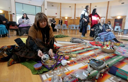 TREVOR HAGAN / WINNIPEG FREE PRESS
Billie Schibler during a pipe ceremony at Thunderbird House during a healing event in support of International Day to End Violence Against Sex Trade Workers, Sunday, December 17, 2017.