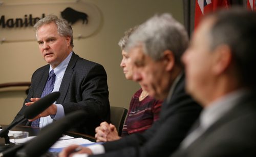 WAYNE GLOWACKI / WINNIPEG FREE PRESS

 At left, Dr. Brock Wright, CEO, Shared Health at the news conference in the Manitoba Legislative building Wednesday on Wait-Times Task Force Report. Jane Gerster story  Dec. 20  2017