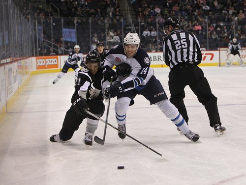 RUTH BONNEVILLE / WINNIPEG FREE PRESS

San Antonio Rampage #21 Michael Joly battles for the puck against Manitoba Moose #14 Jake Kulevich during 1st period action at MTS Centte Thursday evening.  Score after the 1st period is one all.  


Dec 21, 2017
