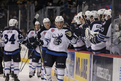 RUTH BONNEVILLE / WINNIPEG FREE PRESS

Manitoba Moose #48 Brendan Lemieux celebrates his goal against  San Antonio Rampage Friday nigt making it the 1st goal of the night during the 1st period of action  #21 at MTS Centte.  Score after the 1st period is 2 - 0 for Moose.   


Dec 22, 2017
