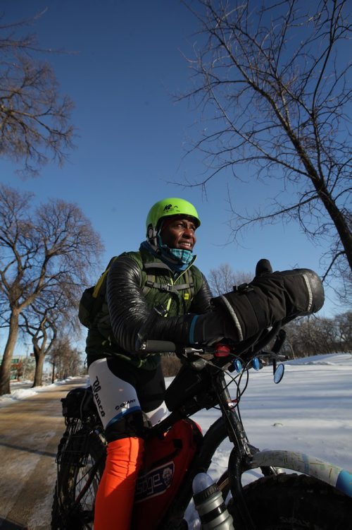 RUTH BONNEVILLE / WINNIPEG FREE PRESS

Bass Bagayogo, originally from West Africa, loves riding his fat bike throughout the winter.  He says dealing with cold weather starts with changing your mindset.
See extreme cold,  weather story.  


Dec 26, 2017
