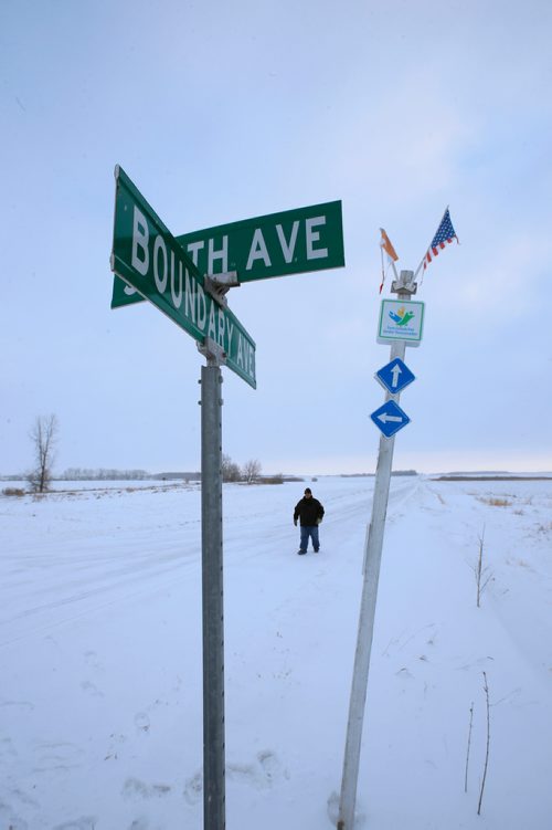 WAYNE GLOWACKI / WINNIPEG FREE PRESS 

Doug Johnston, Councillor, Municipality of Emerson-Franklin on the Canadian side of Boundary Ave. the international border road at Emerson, Mb. where many border crossers have entered Canada.     Dylan Robertson story   Dec. 28  2017
