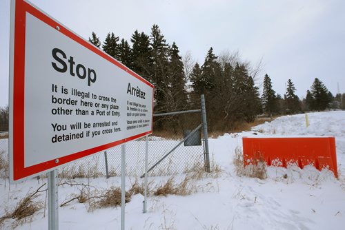 WAYNE GLOWACKI / WINNIPEG FREE PRESS 

Signage in Canada  just metres from the U.S. border by the former US Customs And Border Protection - Port Of Entry in Noyes, Minnesota where many border crossers have passed by to enter Canada.    Dylan Robertson story   Dec. 28  2017