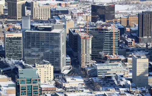 TREVOR HAGAN / WINNIPEG FREE PRESS
Aerial photographs of downtown featuring construction of True North Square, Wednesday, December 27, 2017.