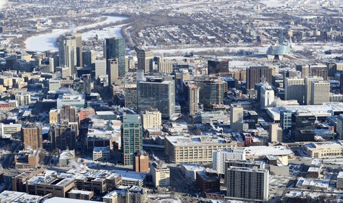 TREVOR HAGAN / WINNIPEG FREE PRESS
Aerial photographs of downtown featuring construction of True North Square, Wednesday, December 27, 2017.