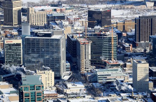 TREVOR HAGAN / WINNIPEG FREE PRESS
Aerial photographs of downtown featuring construction of True North Square, Wednesday, December 27, 2017.