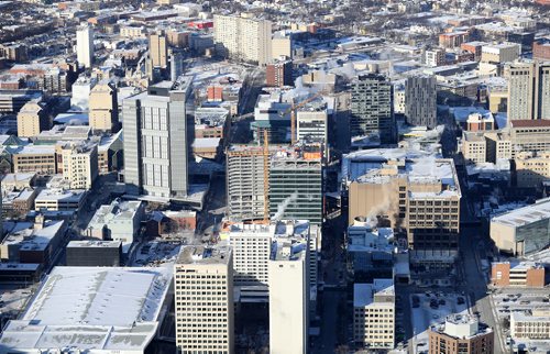 TREVOR HAGAN / WINNIPEG FREE PRESS
Aerial photographs of downtown featuring construction of True North Square, Wednesday, December 27, 2017.