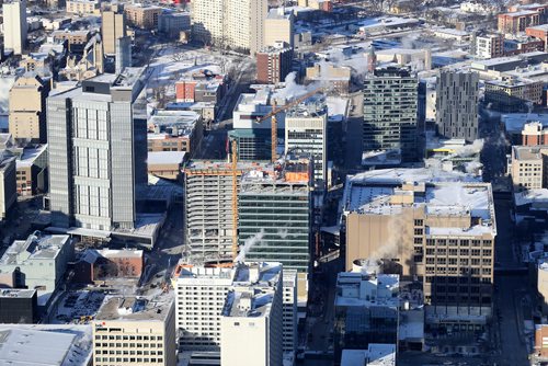 TREVOR HAGAN / WINNIPEG FREE PRESS
Aerial photographs of downtown featuring construction of True North Square, Wednesday, December 27, 2017.