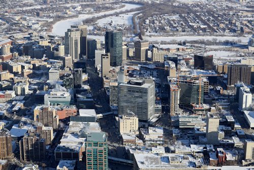 TREVOR HAGAN / WINNIPEG FREE PRESS
Aerial photographs of downtown featuring construction of True North Square, Wednesday, December 27, 2017.