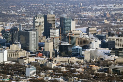 TREVOR HAGAN / WINNIPEG FREE PRESS
Aerial photographs of downtown featuring construction of True North Square, Wednesday, December 27, 2017.