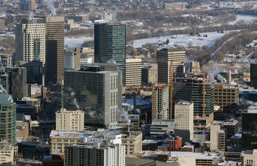 TREVOR HAGAN / WINNIPEG FREE PRESS
Aerial photographs of downtown featuring construction of True North Square, Wednesday, December 27, 2017.